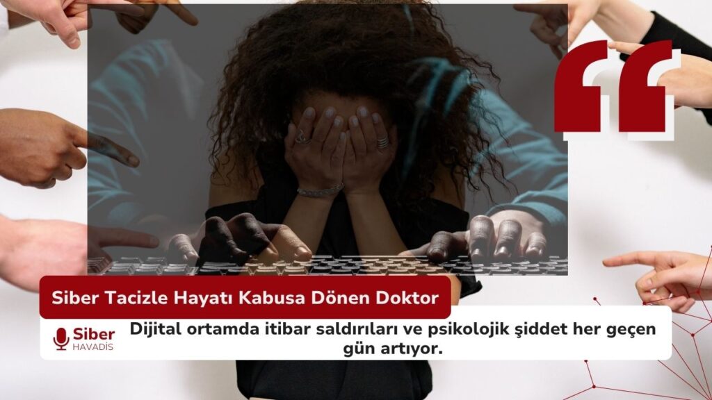İzmir’de siber taciz ve dijital itibar saldırısına uğrayan doktorun yaşadıklarını simgeleyen sosyal medya ve psikolojik şiddet temalı görsel.