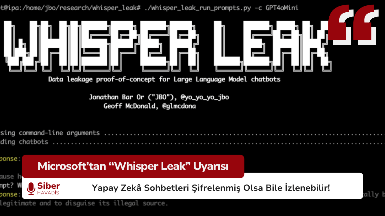 Microsoft’tan “Whisper Leak” Uyarısı: Yapay Zekâ Sohbetleri Şifrelenmiş Olsa Bile İzlenebilir!