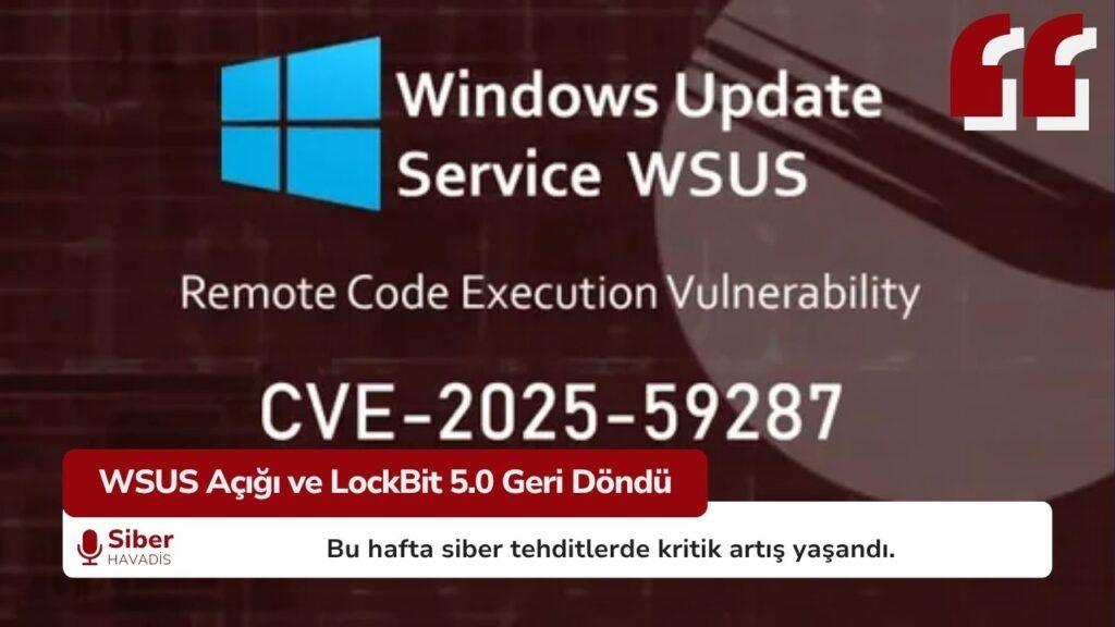 WSUS açığı ve LockBit 5.0 fidye yazılımının yer aldığı haftalık siber tehdit raporu görseli
