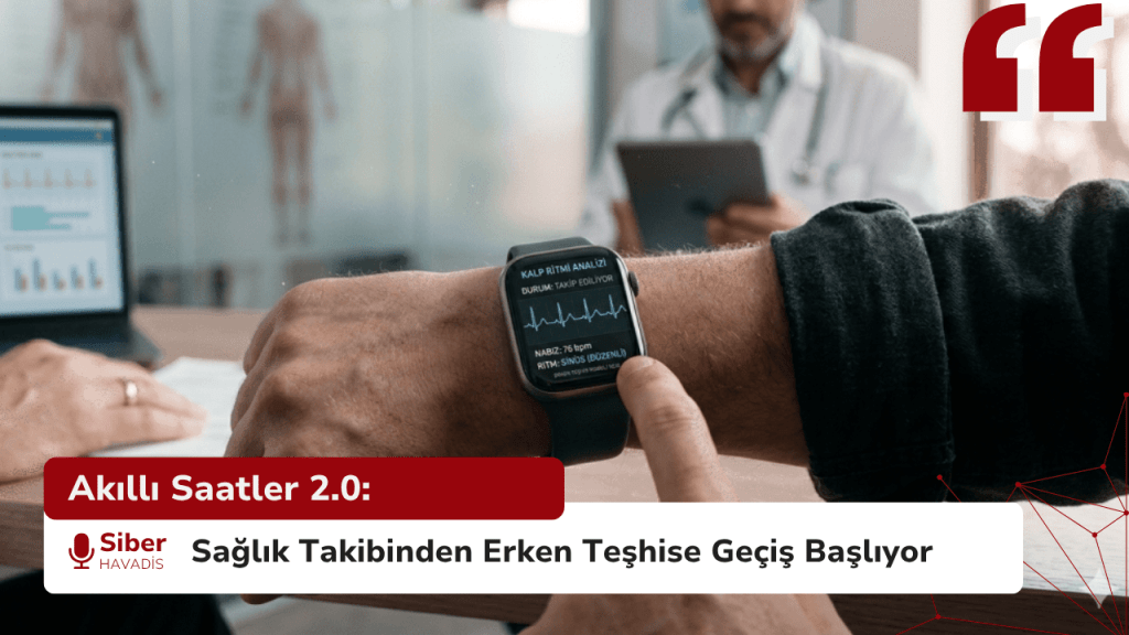 Akıllı Saatler 2.0: Sağlık Takibinden Erken Teşhise Geçiş Başlıyor Kolunda akıllı saat bulunan bir kişinin sağlık verilerini dijital ekranda takip ettiği futuristik sağlık teknolojisi görseli.